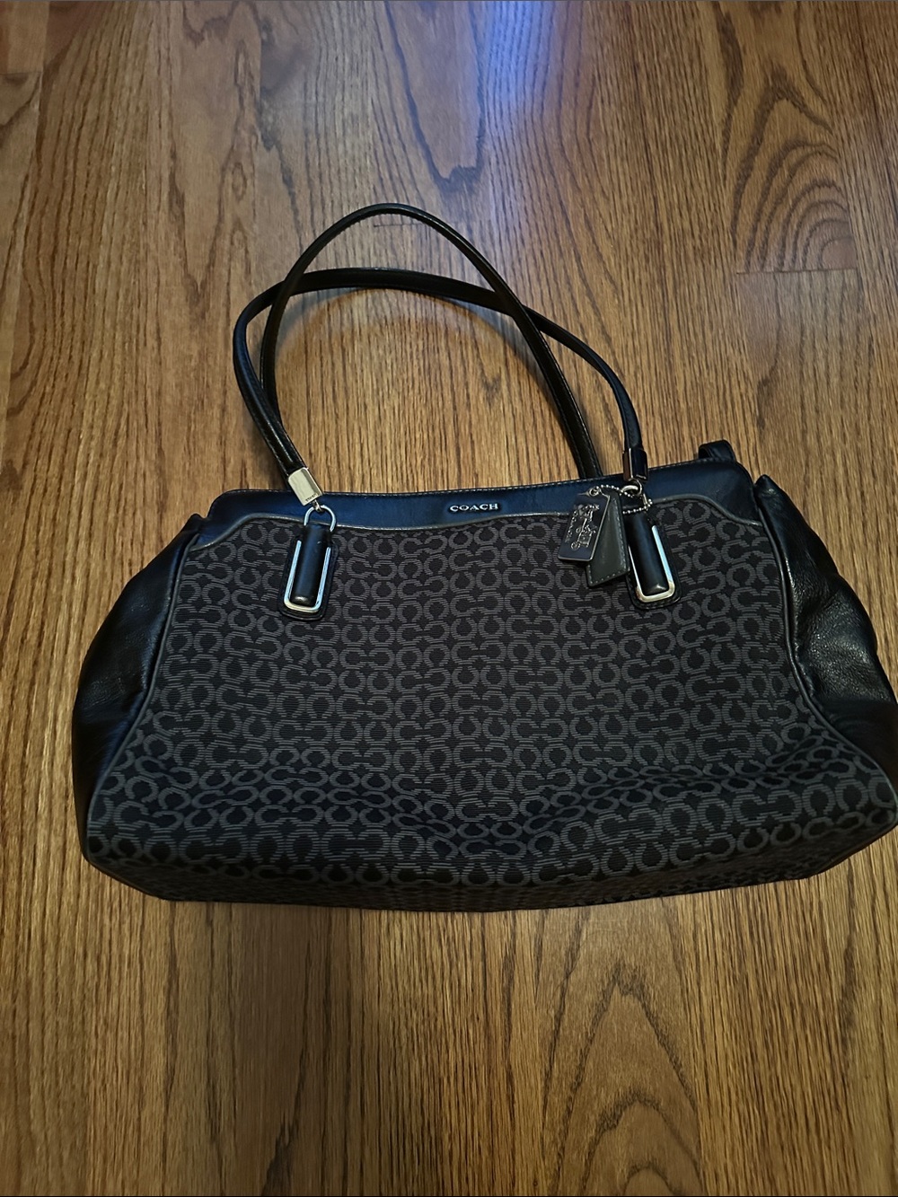 Coach Black/Charcoal Signature Monogram Op Art Needlepoint Kimberly handbag